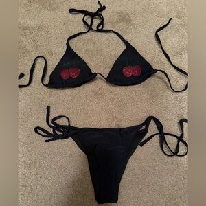 Black Cherry Embellished Bikini Set